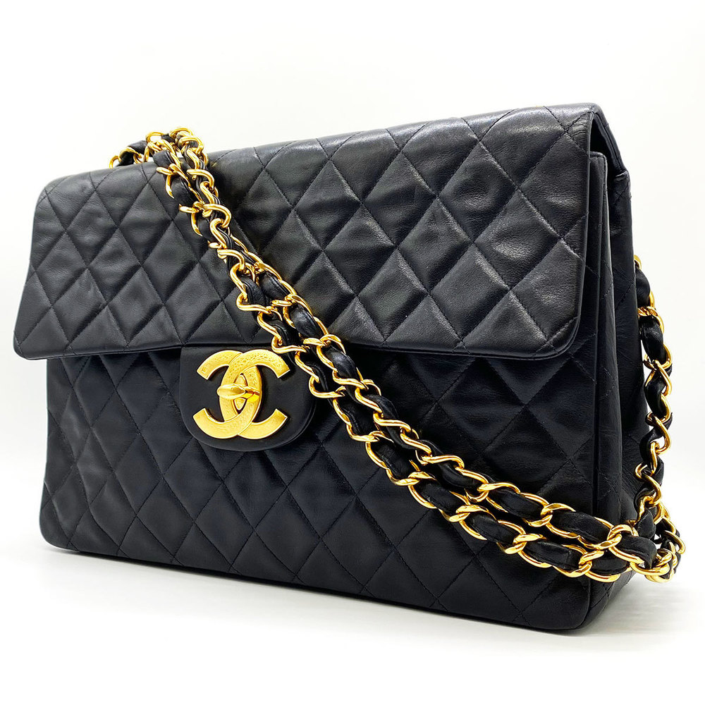 Chanel Hardware Gold Bag Big Shoulder Chain Black Matelasse